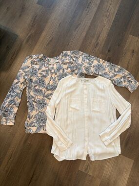 Women’s Floral Print Blouse and Cream Button-Front Top - 2